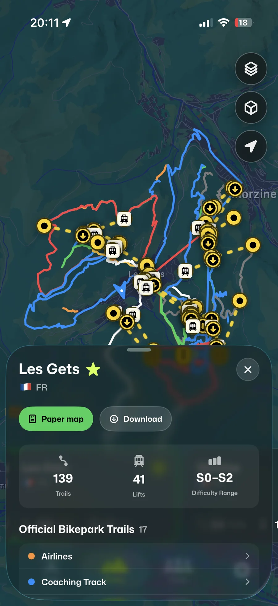 Les Gets park sheet in Berm with paper map, download, 139 trails, 41 lifts and the official trail list