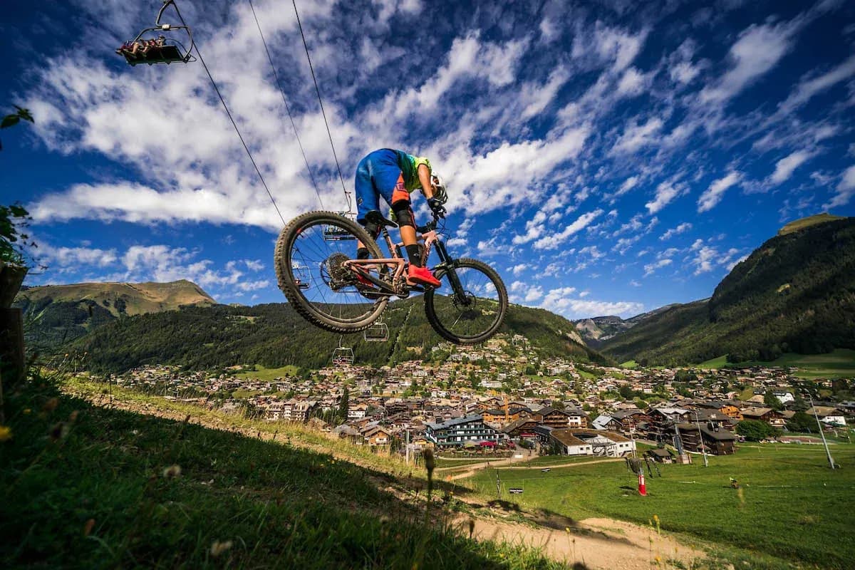 Morzine bike park with alpine backdrop